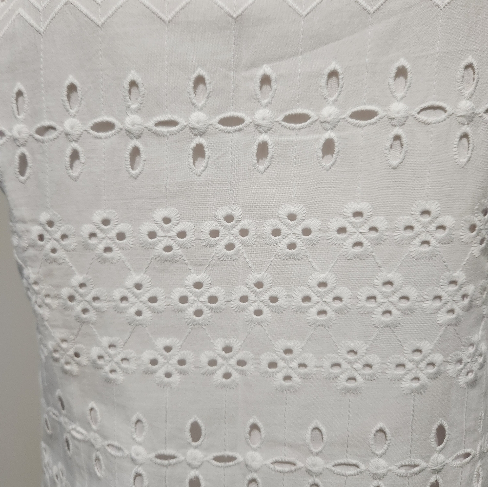 Talbots Eyelet Fully Lined White Sleeveless Dress - Picture 4 of 6